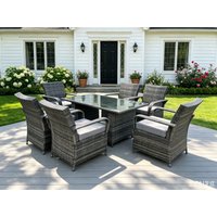 Fimous Rattan Garden Furniture Dining Set Table & Chairs WiCker Patio Outdoor 6 Chairs Plus Rectangular Table in Dark Grey
