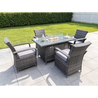Fimous Rattan Garden Furniture Gas Fire Pit Rectangle Dining Table & Chairs 4 Seater Rectangular Table in Dark Grey