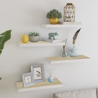 Berkfield Home Floating Wall Shelves 4 pcs Oak & White 60x23.5x3.8 cm MDF in Brown