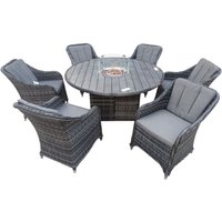 7 PCS Rattan Dining Sets 150 CM Gas Fire Pit Table + Fully Assembled Chair Pack