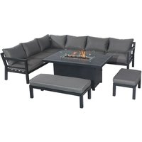 Outdoor Gas Fire Pit Dining Table Set Garden Corner Sofa Set Pack