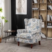 FURNITURE ONE Wingback Armchair, Padded Floral Retro Vantage Accent Chair in Bright Blue | Size: 1 Pack