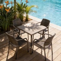 Rattan Garden Dining Set 84x84 CM Square Table Armchairs Set Person