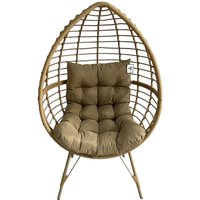 FURNITURE ONE Rattan Standing Egg Chair, with Removable Water-Resistant Cushions, Metal Frame Stand in Light Brown | Size: 1 Pack