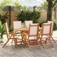 7 Piece Garden Dining Set Solid Wood Acacia & Textilene