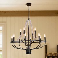 12 Light Dimmable Wagon Wheel Chandelier Beaded Accents