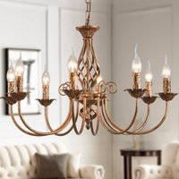 8 Lights French Country Chandelier Bronze Metal