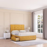 Sloomy Jasmine Plush Velvet Memory Foam Bed Set With 2 Drawers, Mattress & Headboard in Gold | Size: Small Single