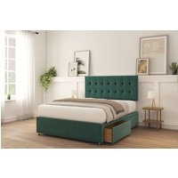 Sloomy Alabama Plush Velvet Memory Foam Bed Set With 2 Drawers, Mattress & Headboard in Emerald | Size: Small Single