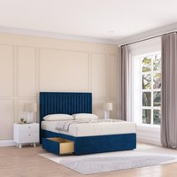 Sloomy Manhattan Plush Velvet Memory Foam Bed Set With 2 Drawers, Mattress & Headboard in Navy | Size: Double