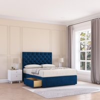 Sloomy Mayfair Plush Velvet Memory Foam Bed Set With 4 Drawers, Mattress & Headboard in Navy | Size: King