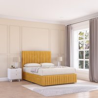 Sloomy Madison Plush Velvet Memory Foam Bed Set With 4 Drawers, Mattress & Headboard in Mustard | Size: Double