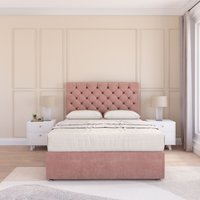 Sloomy Mayfair Plush Velvet Memory Foam Bed Set With No Drawers, Mattress & Headboard in Pink | Size: King