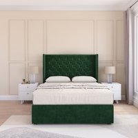 Sloomy Dior Wing Bed Set No Drawers With Ortho Sprung Mattress & 54" Floor standing Headboard Plush Velvet in Emerald | Size: Small Single