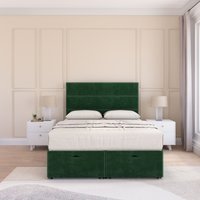 Texas Plush Fabric Ottoman Bed End Opening Sprung Memory Mattress & 26 Inch strut Headboard Double