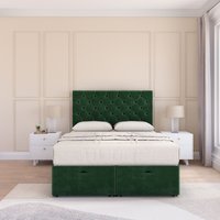 Sloomy Mayfair Plush Fabric Ottoman Bed End Opening With Sprung Memory Mattress & 26 Inch Headboard in Emerald | Size: Small Double
