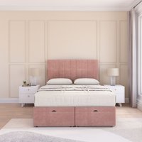 Sloomy Kansas Plush Fabric Ottoman Bed End Opening With Sprung Memory Mattress & 26 Inch Headboard in Pink | Size: Small Single