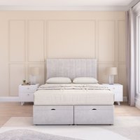 Sloomy Kansas Plush Fabric Ottoman Bed End Opening With Sprung Memory Mattress & 26 Inch Headboard in Silver | Size: Super King