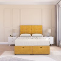 Sloomy Jasmine Plush Fabric Ottoman Bed End Opening With Sprung Memory Mattress & 26 Inch strut Headboard in Gold | Size: King