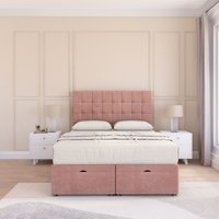 Sloomy Alabama Plush Fabric Ottoman Bed End Opening With Sprung Memory Mattress & 26 Inch Headboard in Pink | Size: Small Single
