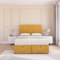 Manhattan Plush Fabric Ottoman Bed End Opening Sprung Memory Mattress & 26 Inch Headboard King