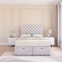 Mayfair Plush Fabric Ottoman Bed End Opening Sprung Memory Mattress & 54 Inch Floorstanding Headboard Double