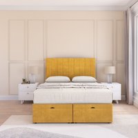 Sloomy Kansas Plush Fabric Ottoman Bed End Opening With Sprung Memory Mattress & 54 Inch Floorstanding Headboard in Gold | Size: King