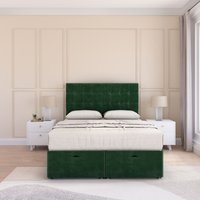 Sloomy Alabama Plush Fabric Ottoman Bed End Opening With Sprung Memory Mattress & 54 Inch Floorstanding Headboard in Emerald | Size: Small Double