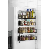 Living and Home 4PCS Magnetic Fridge Storage Shelf with Hooks Hanging Spice Rack in Black