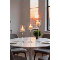Living and Home 3pcs Glass Candle Holders Set Candlestick Modern Home Decor for Table Wedding New Home Gifts in Clear