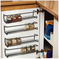 Living and Home Set of 4 Wall Mount Metal Wire Spice Rack Kitchen in Black