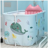 Living and Home 140cm W x 55cm D x 50cm H Light Blue Portable Large Folding Bathtub with Cushion | Size: 140 cm W x 55 cm D x 50 cm H