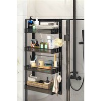 Living and Home 4 Tier Hanging Adjustable Shower Caddy Shelf with Hooks No Drilling Over Door Storage Organizer in Black