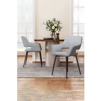 Living and Home 2Pcs Grey Linen Dining Chair with Metal Legs