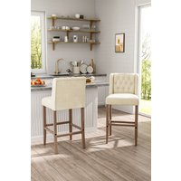Living and Home 2pcs Linen Button Tufted Upholstered Bar Stools Dining Chair with Wood Legs Beige