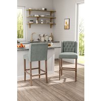 Living and Home Set of 2 Bar Stools Linen Upholstered Button Tufted Dining Chair with Wood Legs in Light Grey