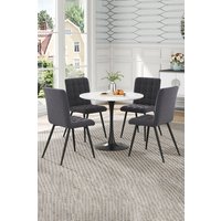 Living and Home 5-piece Set of Dining Table & 4 Tufted Upholstered Dining Chairs Round Coffee Table Set