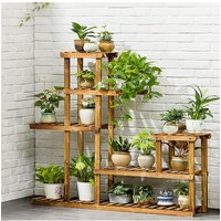 Living and Home Large Multi-Tiered Rustic Wooden Plant Stand Rack Decorative Display Shelf in Brown