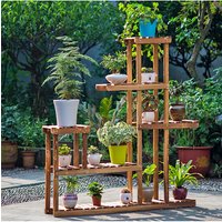 Living and Home Large Multi-Tiered Rustic Wooden Plant Stand Rack Decorative Display Shelf in Brown