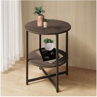 Living and Home Walnut Colored Small Round Coffee Table with 2 Tier
