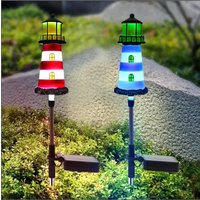 2PCS Solar Powered Lighthouse Shape Garden Lights