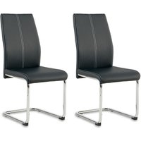 SONARA Modern Faux Leather Dining Chairs Set with Chrome Metal Legs in Black | Size: 2 Pack