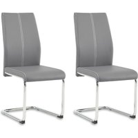 SONARA Modern Faux Leather Dining Chairs Set with Chrome Metal Legs in Grey | Size: 2 Pack