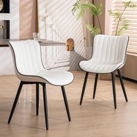 Xample Set of 2 Dining Chairs Faux Leather Modern Padded Seat with Metal Legs, Office, or Cafe Seating in White