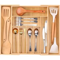 Extendable Bamboo Cutlery Tray Kitchen Drawer Organiser 9 Storage Compartments