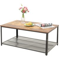 Coffee Table Rustic Wooden Grain Finish Living Room Storage Shelf 2 Tier