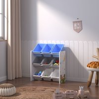 Toy Storage Unit Wooden Shelf Organiser 9 Plastic Removable Baskets