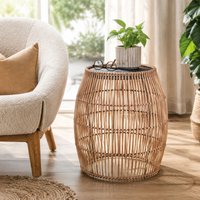 Teamson Home Bamboo Outdoor Side Table with Iron Frame, Round Boho Accent Table in Brown