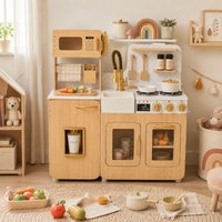 Wooden Play Kitchen Oak 14 Accessories & Real Details