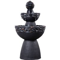 Garden Outdoor Water Feature 3 Tier Pedestal Water Fountain LED Lights Dark Grey Stone Finish